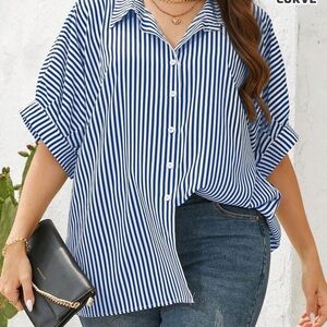 XL Shein SweatyRocks Women's Striped Button
Down Blouses Half Sleeve